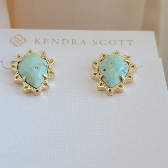 Kendra Scott Custom Chrysocolla Stud Earrings in Gold - Picture 4 of 9